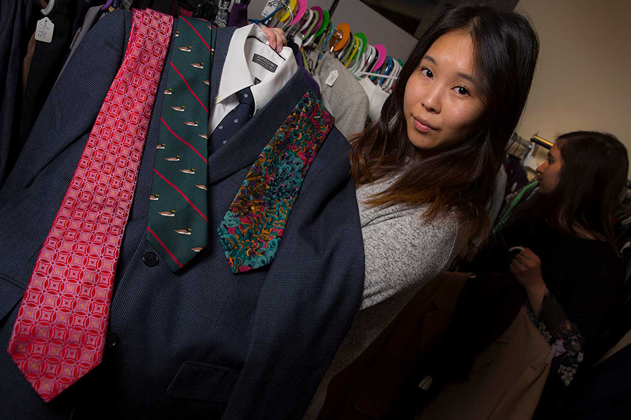 Amy Yang, graduate student, who has been promoting and developing the Warhawk Success Closet