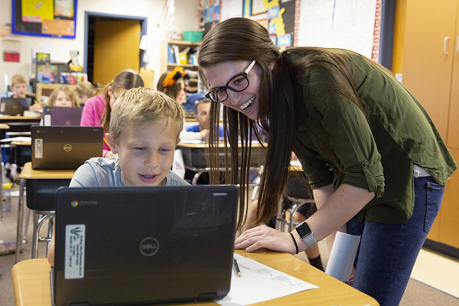 UW-Whitewater elementary education students like Melanie Erickson receive real-world experience working in classrooms before their student teaching semester, partnering with professionals in area schools.