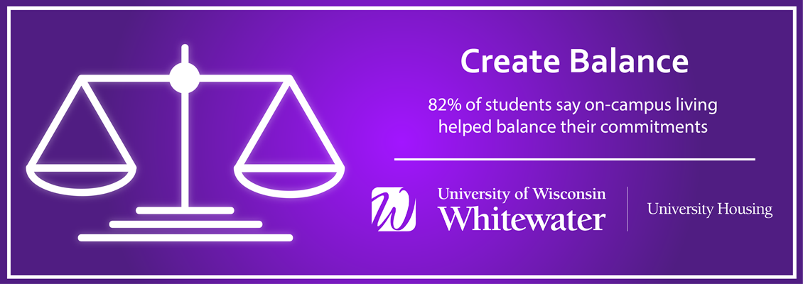 Create Balance: 82% of students say on-campus living helped balance their commitments.
