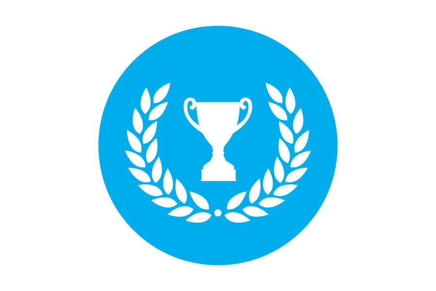 White trophy on a blue background.
