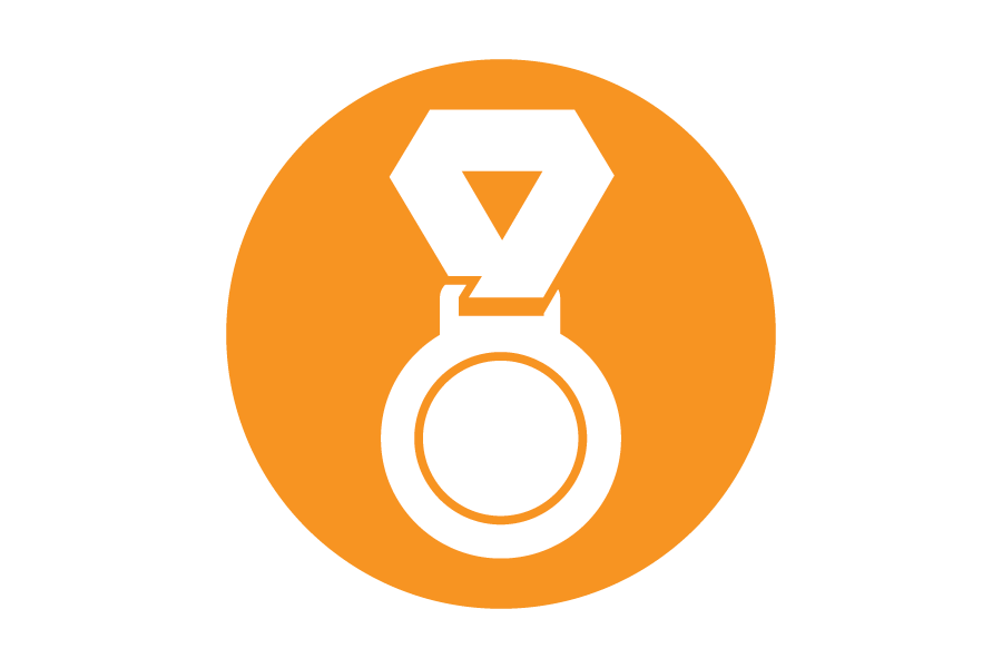Graphic of a white medal on an orange background.