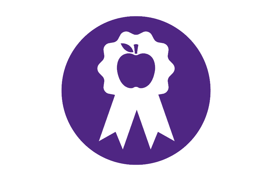 Purple icon of a badge