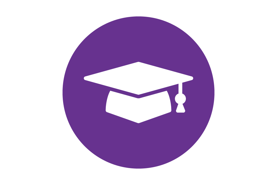 Icon of a graduation cap on a purple background.