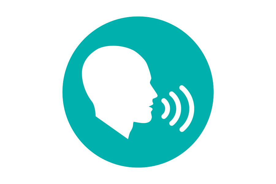 Teal icon of someone speaking
