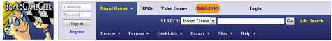 partial screen shot of BGG web site showing search box