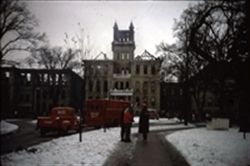 Fire trucks in front of Old Main