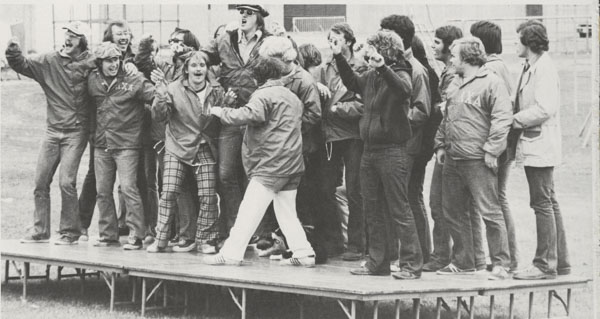 Lambda Chi at a homecoming event, 1975.