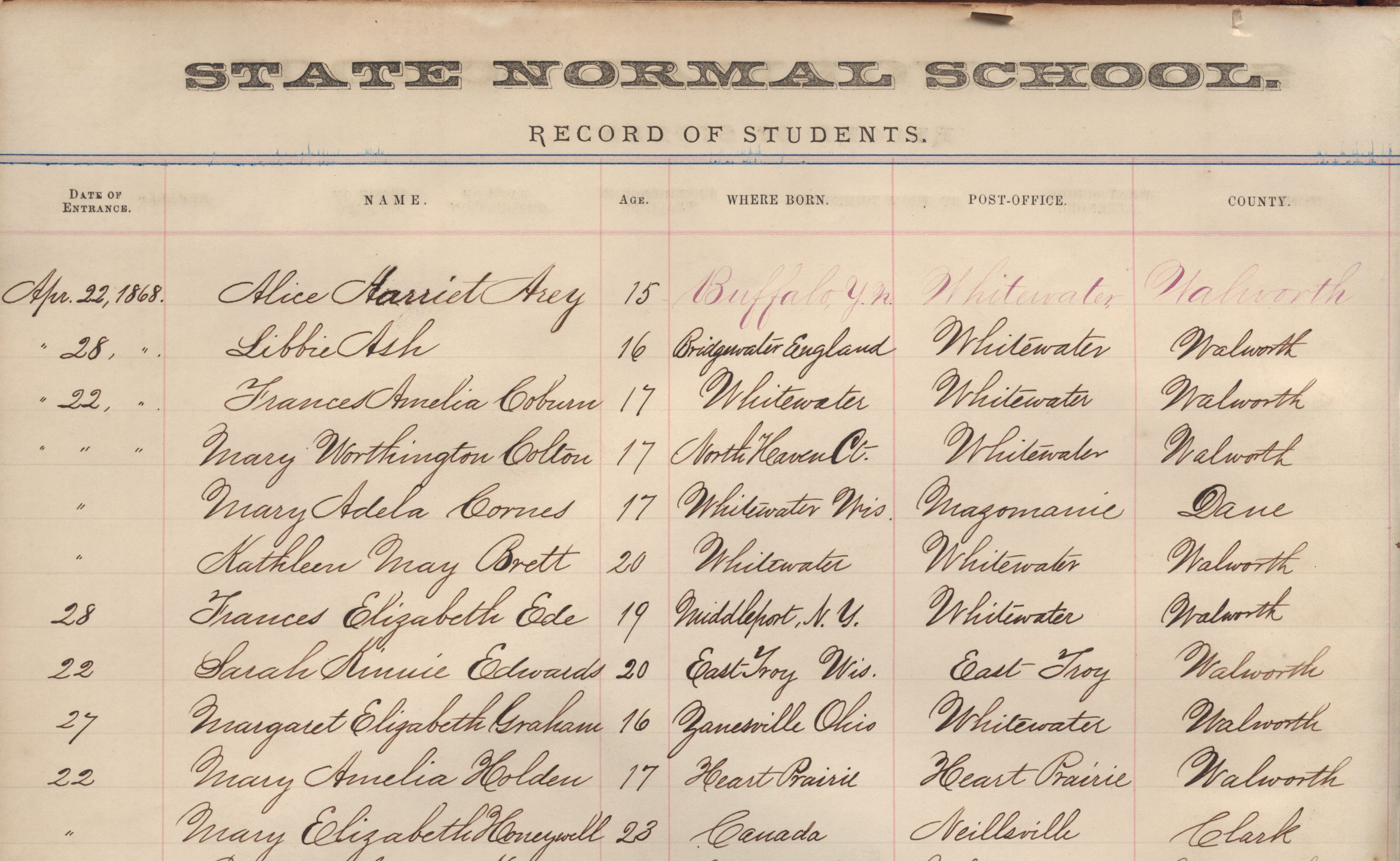 the register of the first students