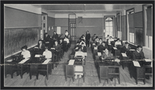 Photo of class using typewriters in Old Main