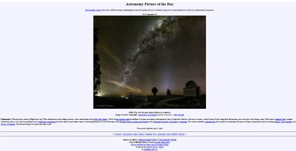 screenshot of NASA's Astronomy Picture of the Day web page