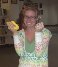 Katie testing newly-minted stress balls