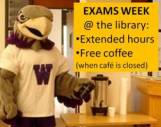 Willie enjoys free exam coffee in the library