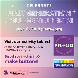 Image with details about First Generation Celebration at Andersen Library