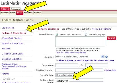 screen shot for searching LexisNexis database