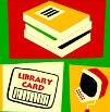 clip art of library card, books, computer