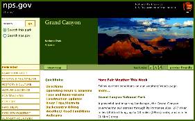 screenshot of NPS Grand Canyon web page