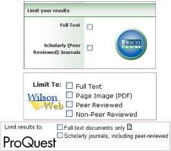 screenshots of peer review limits in article databases