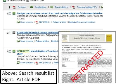 images from ScienceDirect of retracted article in search results and in pdf