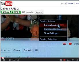 Screenshot of YouTube video on speech recognition generated captioning