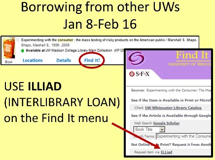 Screenshots of using ILLiad to borrow from other UWs