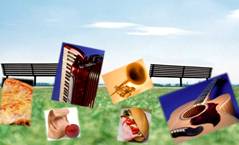 collage of images of food and music outside