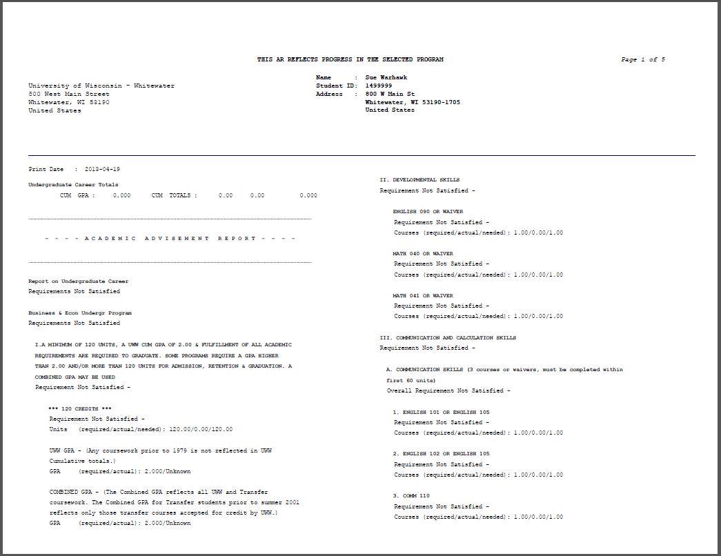 example of unofficial transcript image