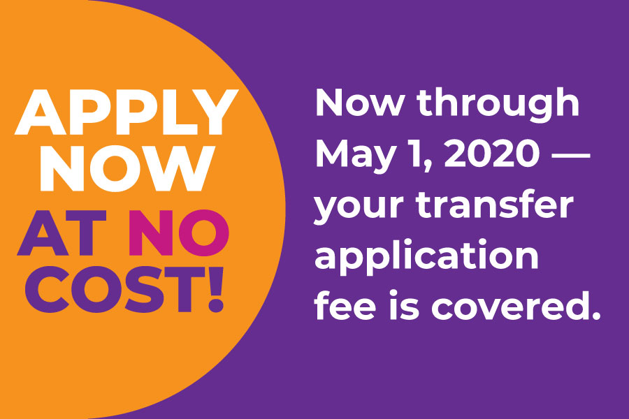 UW-Whitewater graphic: apply now at no cast for transfer students.