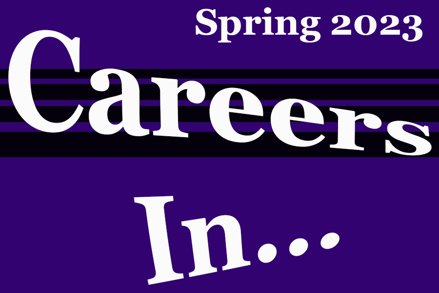Careers In graphic with purple background.