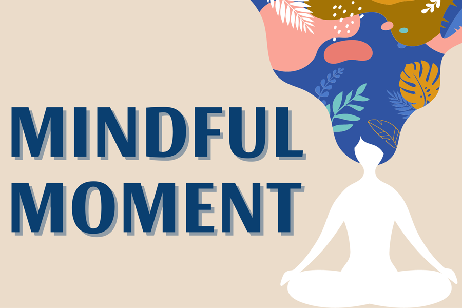 Mindful Moment with yoga graphic. 