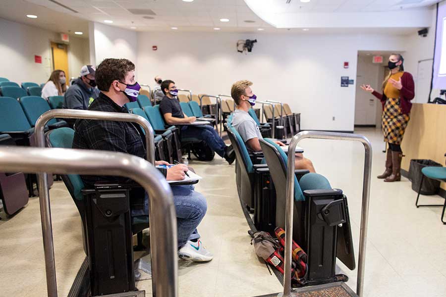 Thomas Hamilton sits in class on the UW-Whitewater campus.