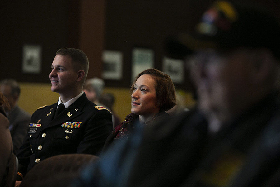 Thor Manson smiles during a Veterans Day Ceremony on campus.