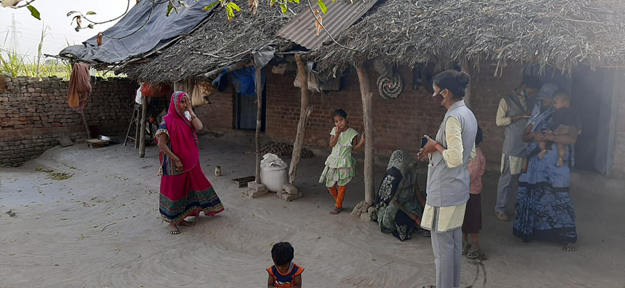 Eye exams performed in a village in Uttar Pradesh.