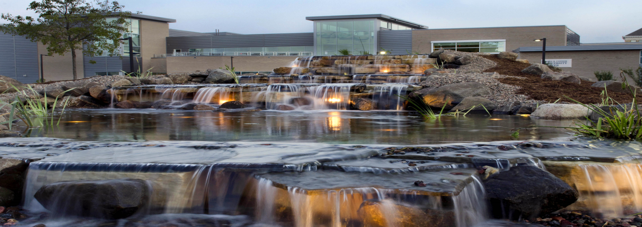 Fountain with the University Center behind it