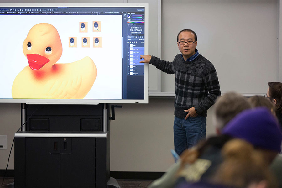 Graphic design professor explains how to use design programming on the University of Wisconsin Whitewater campus.