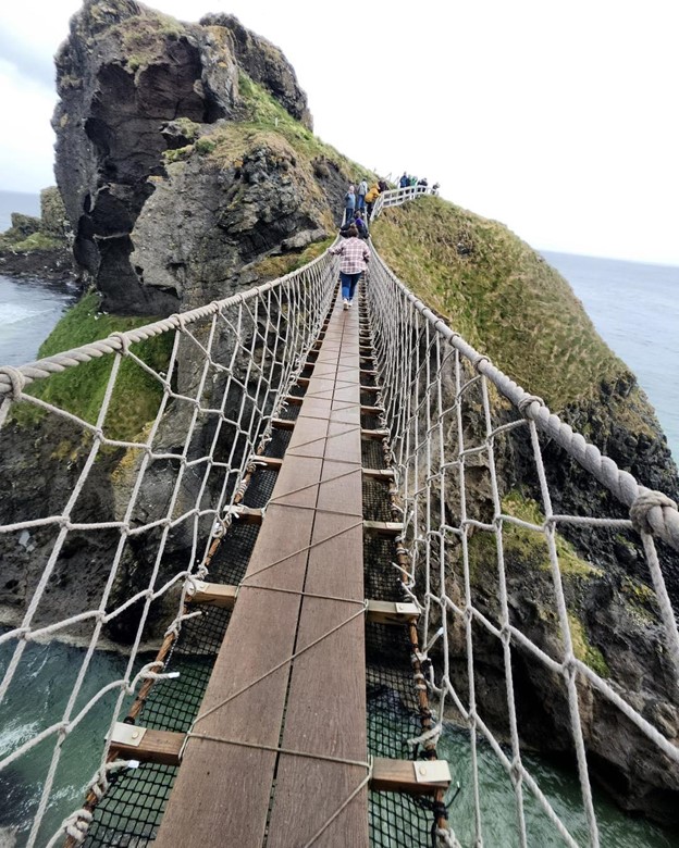 UW-Whitewater students crossing a rope bridge in Ireland