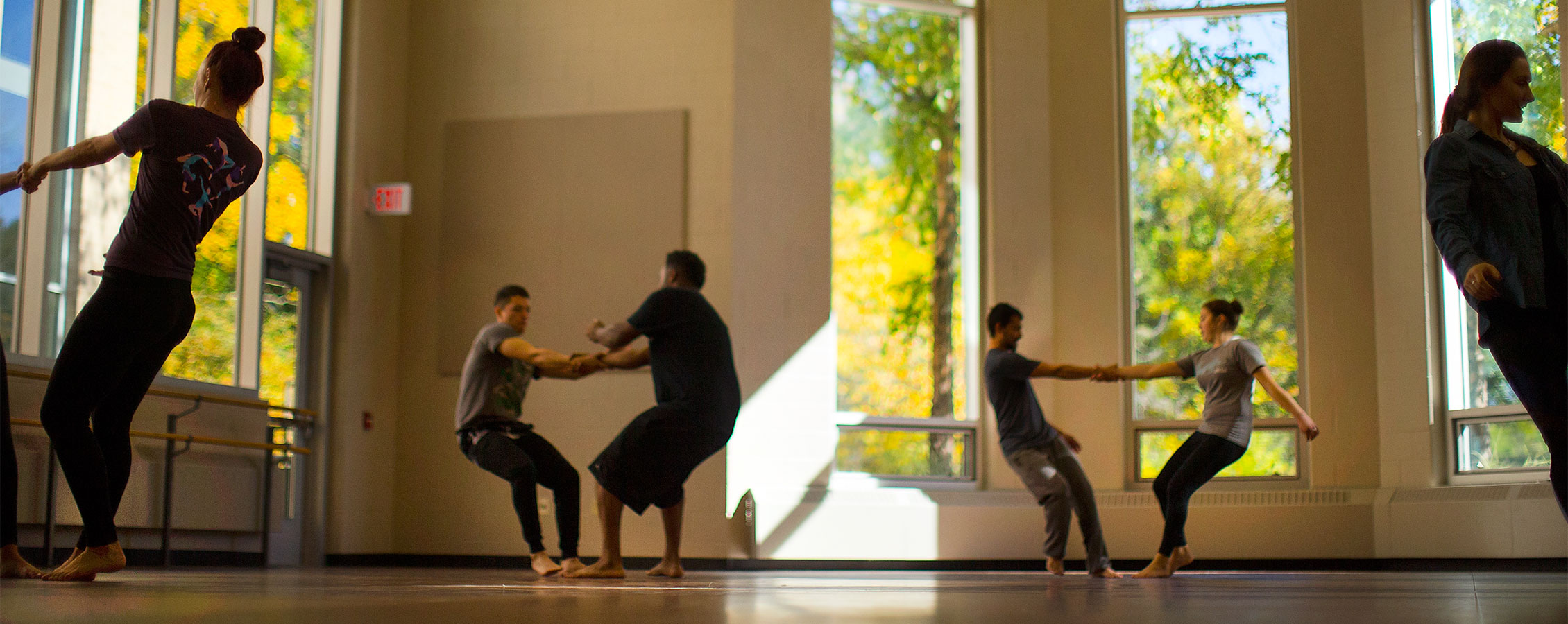 Dance majors at the University of Wisconsin Whitewater learn a new routine in pairs.