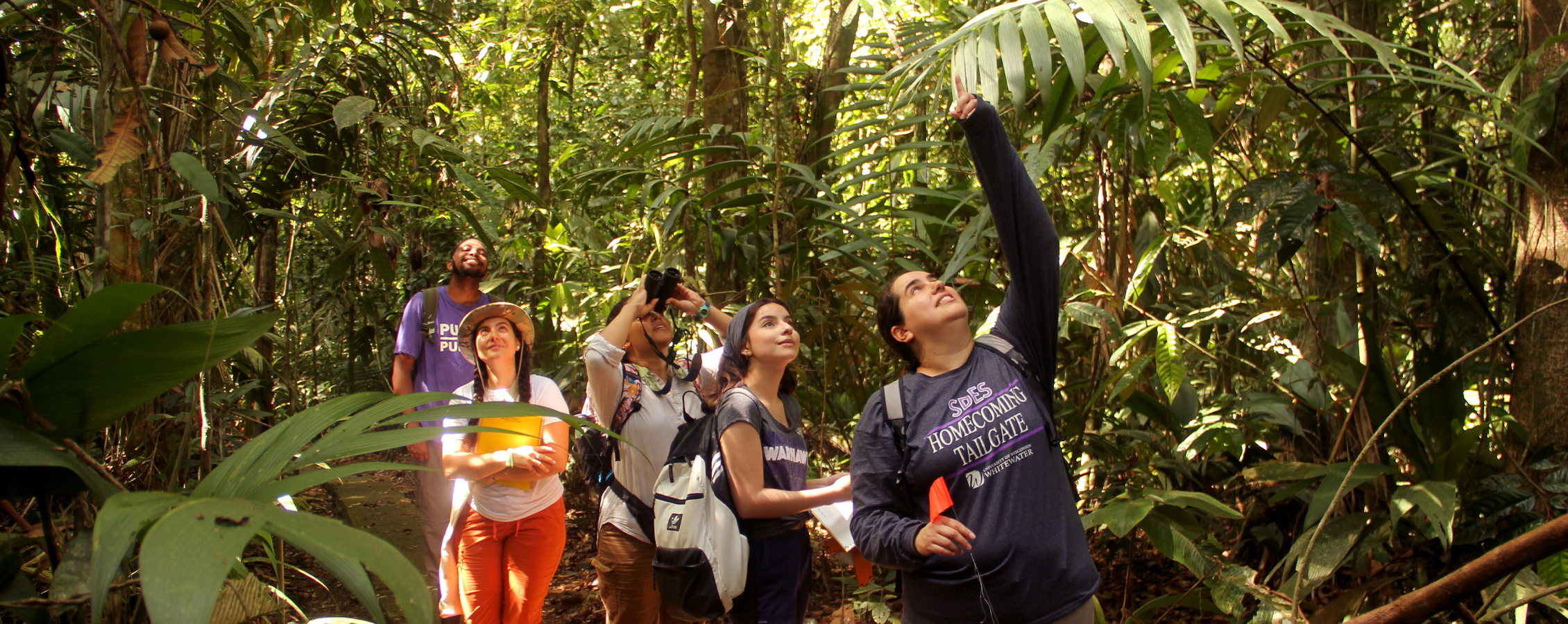 Students and faculty walk through a jungle in Costa Rica.