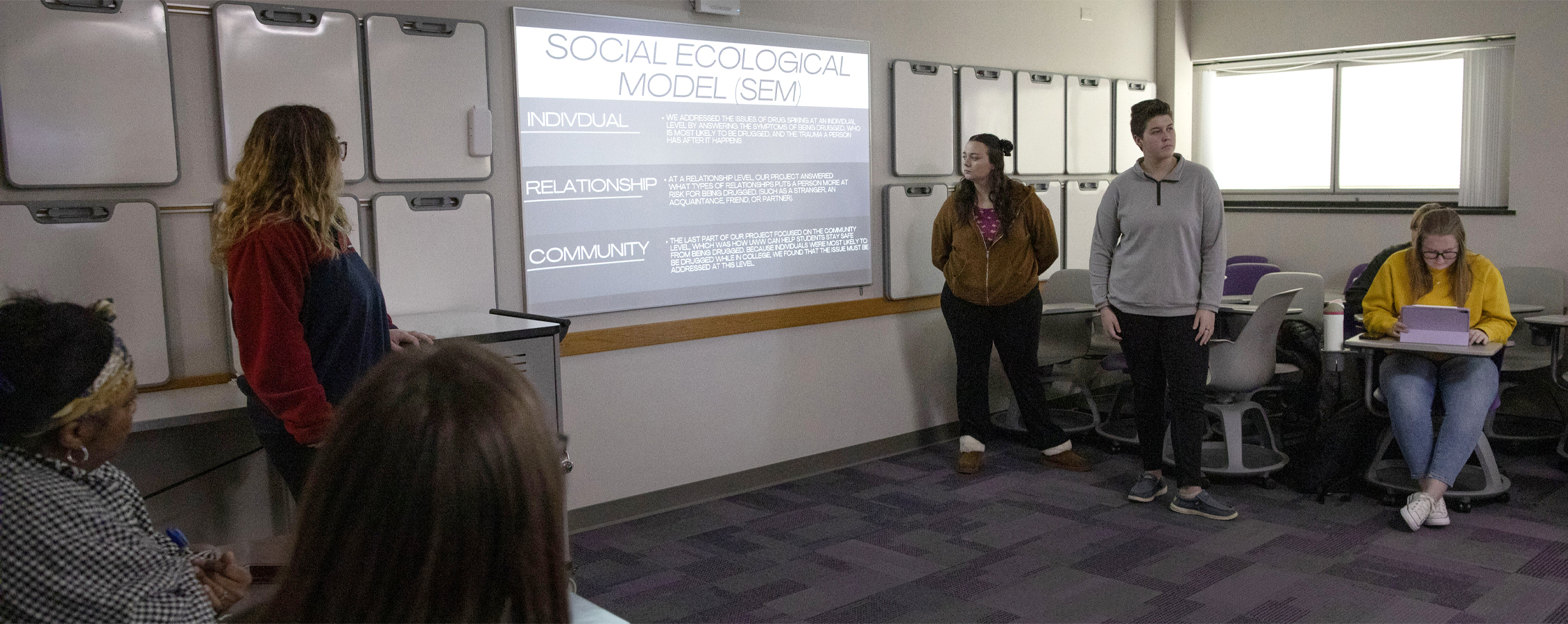 Students present their group work in front of class.