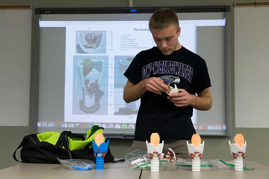 UW-Whitewater student uses model to learn the function of vocal chords