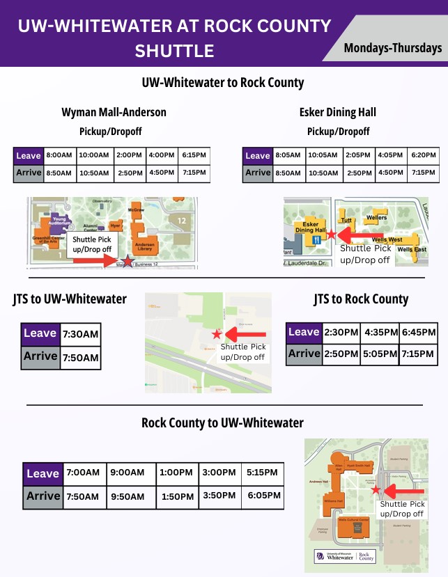 Schedule for UW-Whitewater shuttle bus