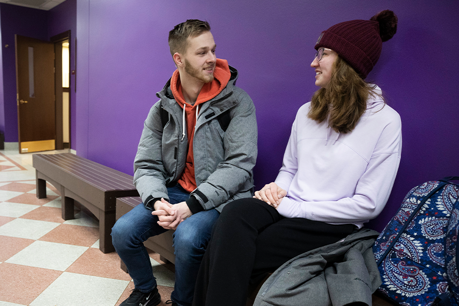 Students chat in Hyer Hall 