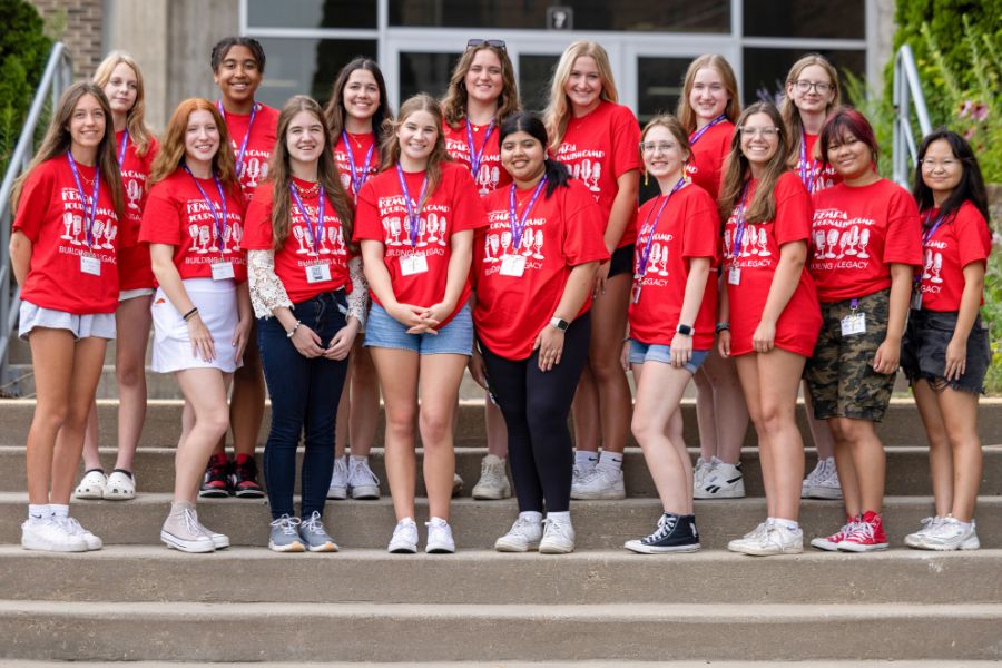 Campers line up on the stairs at UW-Whitewater