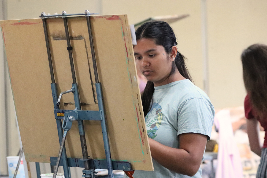 University Center with pink flowers in front
