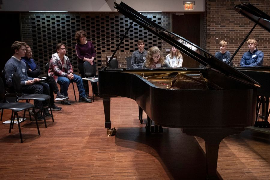 Student playing the piano at UW-Whitewater