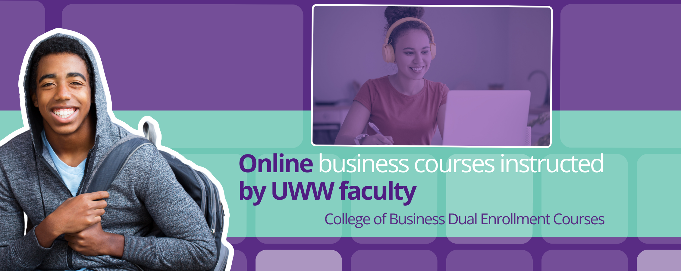 Purple graphic with text