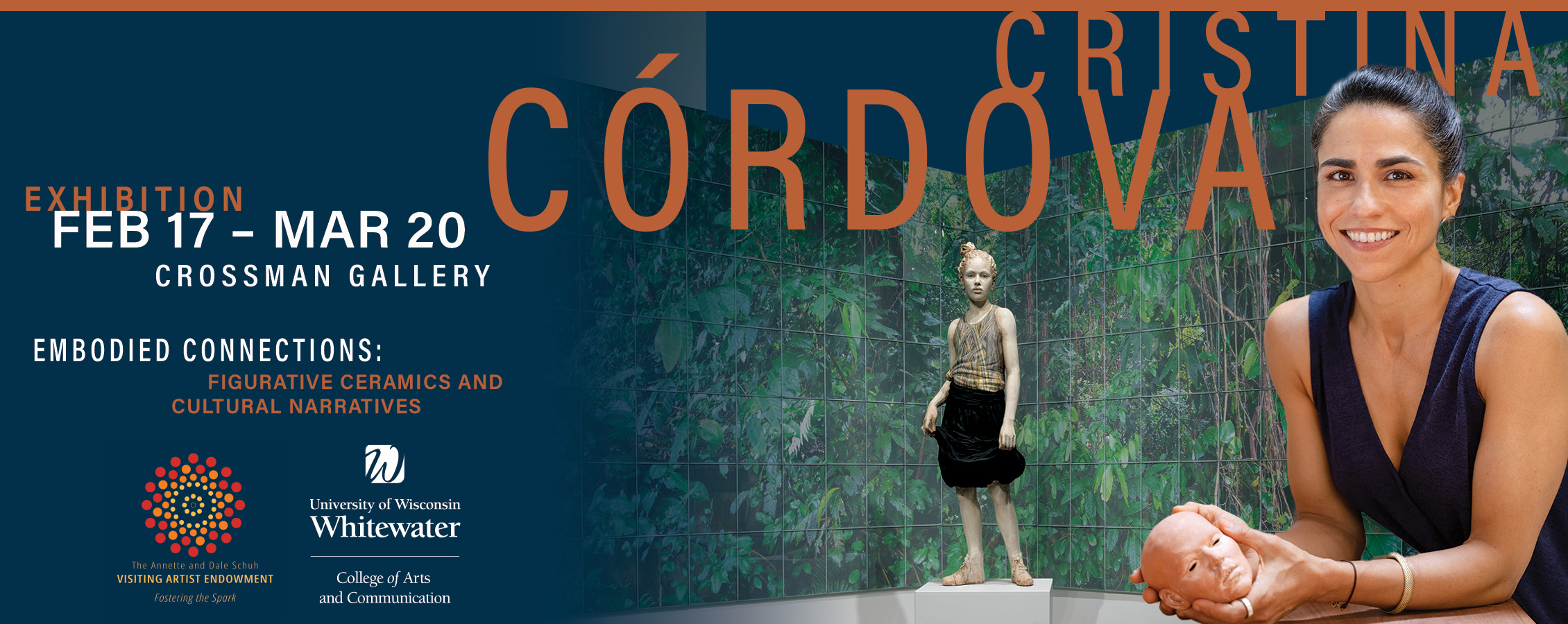 A green and blue graphic with a photo of a woman smiling and the words Cordova.