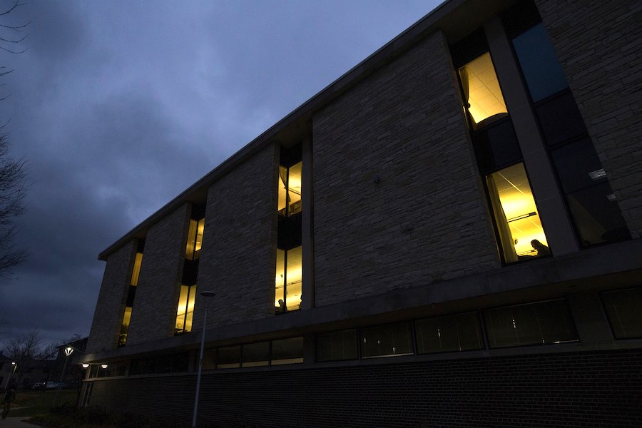 Image of the outside of Andersen Library at night