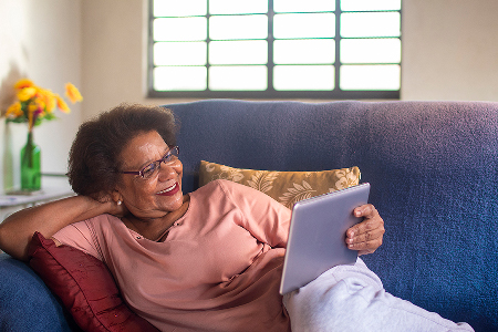 Woman reading on a couch