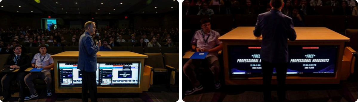 Above : Jimmy Peltier welcomes attendees to the 2023 UW-Whitewater American Marketing Association Regional Conference.
