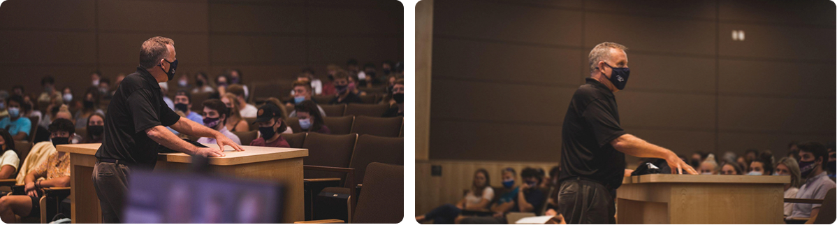 Jimmy Peltier speaks to students who attended the first AMA meeting of the 2021 fall semester.